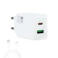 Сетевое зарядное устройство с кабелем Type-C на Type-C PD30W + USB QC3.0 N71 HOCO белое