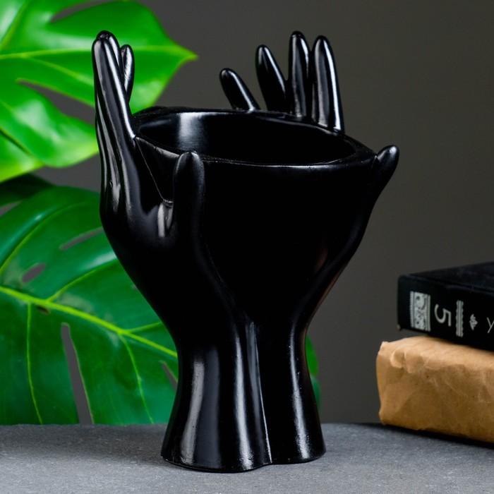 Кашпо - органайзер  Кашпо - органайзер "Мечты в руках" черный, 13х20,5х13,5см