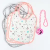 Набор детских слюнявчиков Крошка Я, 4 шт. + подарок, 20&times;17 см, цвет розовый, серый