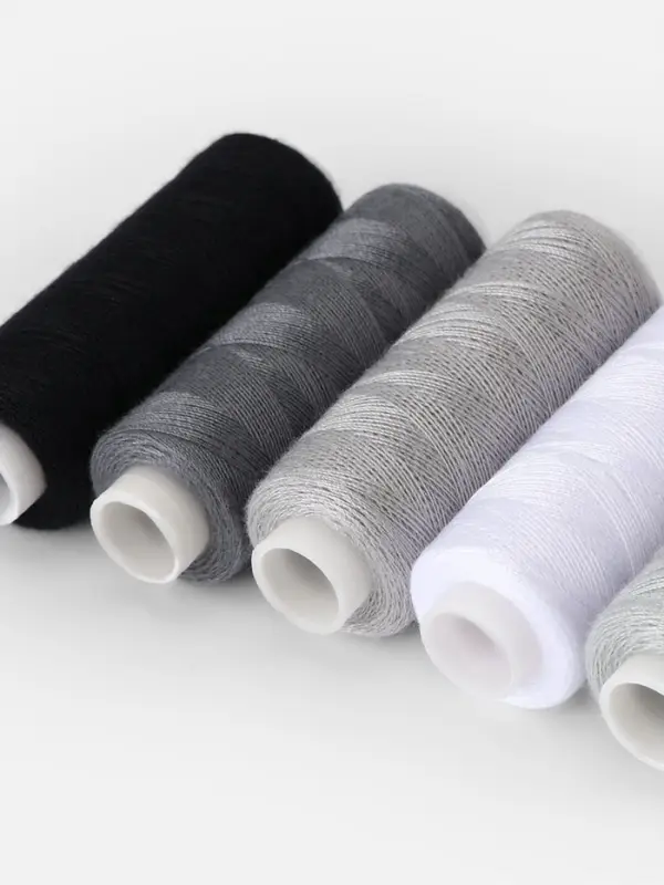 Нитки, 40/2, 183 м, набор 5 шт., чёрные, серые