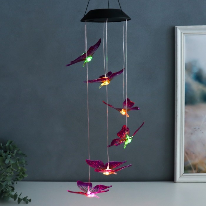 Музыка ветра с подсветкой от солнечной батареи Музыка ветра с подсветкой от солнечной батареи "Бабочки" 13х13х55 см