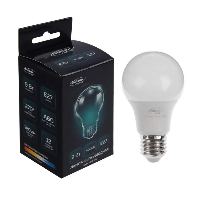 Лампа cветодиодная Luazon Lighting, A60, 9 Вт, E27, 780 Лм, 4000 К, дневной свет Лампа cветодиодная Luazon Lighting, A60, 9 Вт, E27, 780 Лм, 4000 К, дневной свет