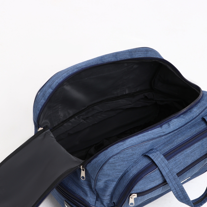 Сумка дорожная на колёсах, отдел на молнии, с увеличением, 2 наружных кармана, цвет синий Сумка дорожная на колёсах, отдел на молнии, с увеличением, 2 наружных кармана, цвет синий