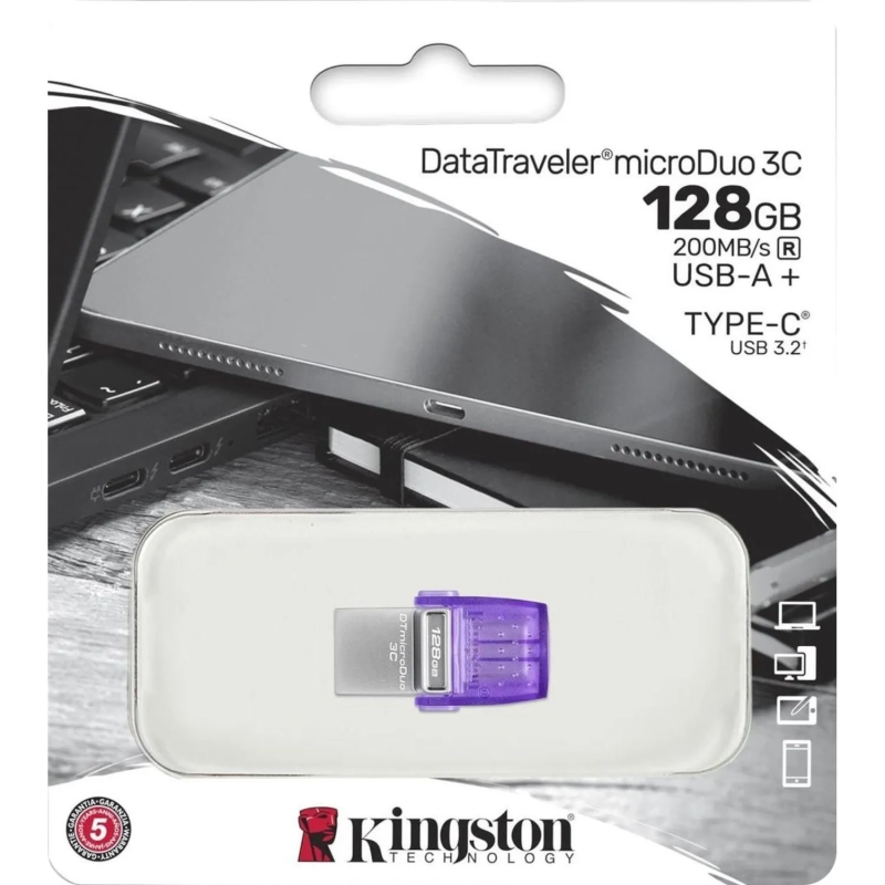 Флеш-память Kingston microDuo 3C G3, 128 Гб, USB 3.2 & USB Type-C и Type-A