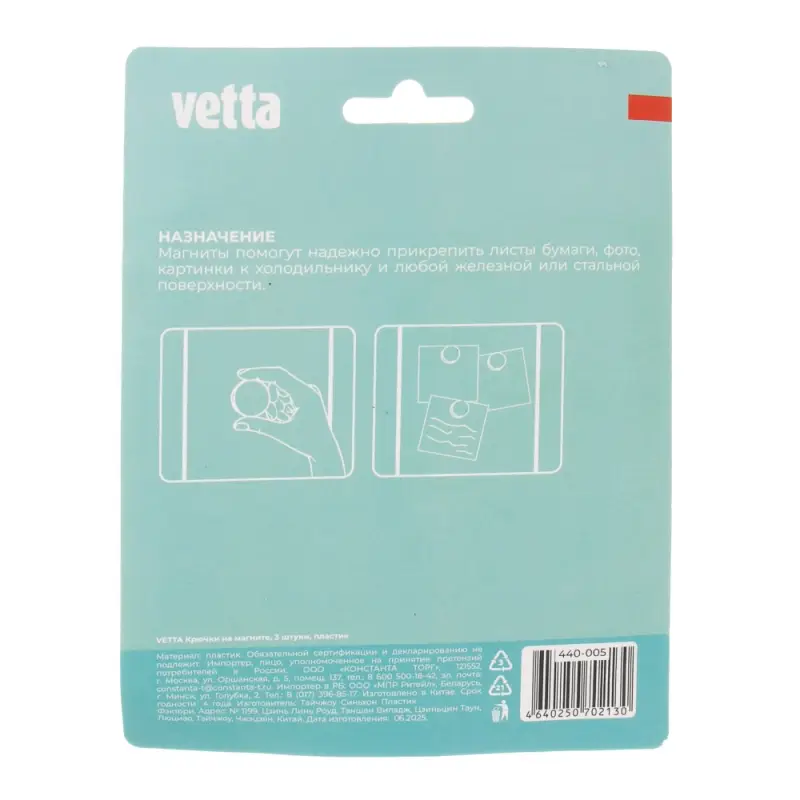 VETTA Крючки на магните, 3шт, пластик