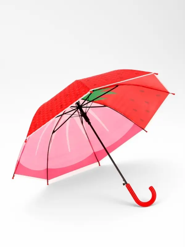 Зонт - трость детский &laquo;Клубника&raquo;, полуавтоматический, 8 спиц, R=42/47 см, d=84 см, розовый