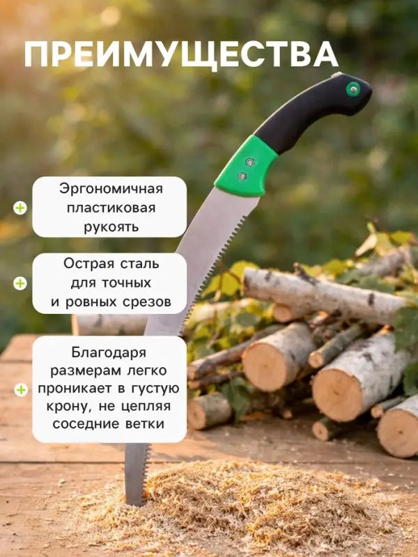 Ножовка садовая, 340 мм, пластиковая ручка, Greengo