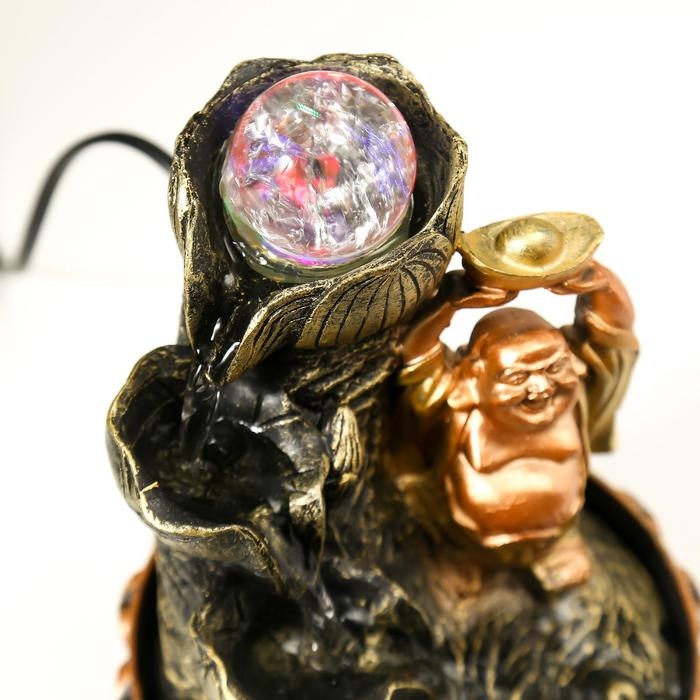 Фонтан настольный от сети, подсветка Фонтан настольный от сети, подсветка "Хотей со слитком золота у фонтана" 22,5х15х15 см