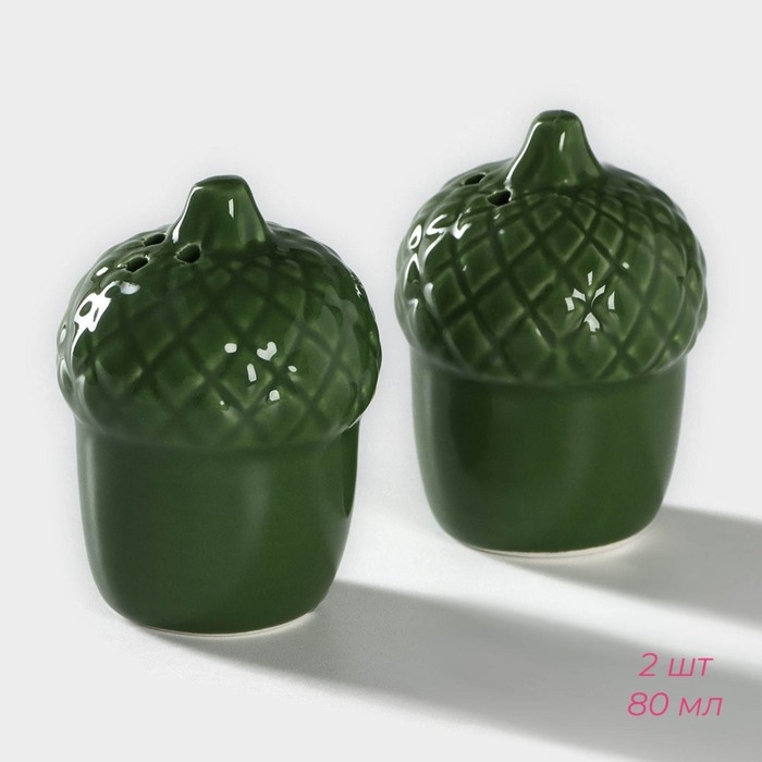 Набор для специй Доляна «Лист», 3 предмета: солонка 80 мл, перечница 80 мл, подставка, цвет зелёный Набор для специй Доляна «Лист», 3 предмета: солонка 80 мл, перечница 80 мл, подставка, цвет зелёный