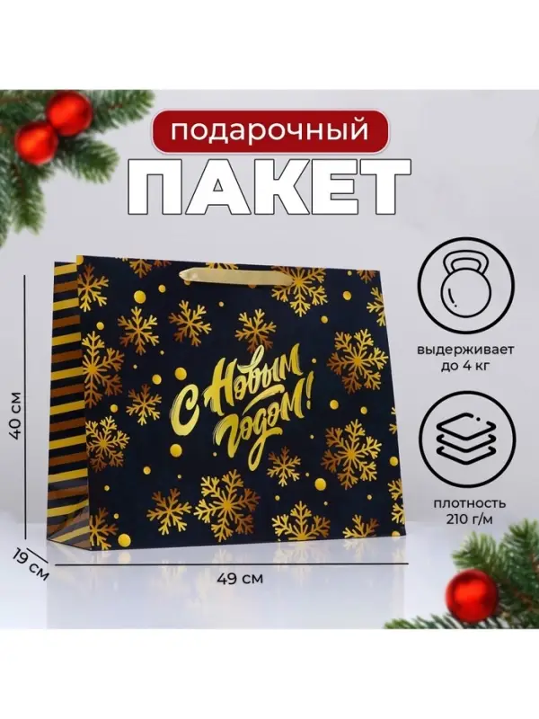Пакет подарочный новогодний ламинированный &laquo;С Новым годом&raquo;, 49&times;40&times;19 см