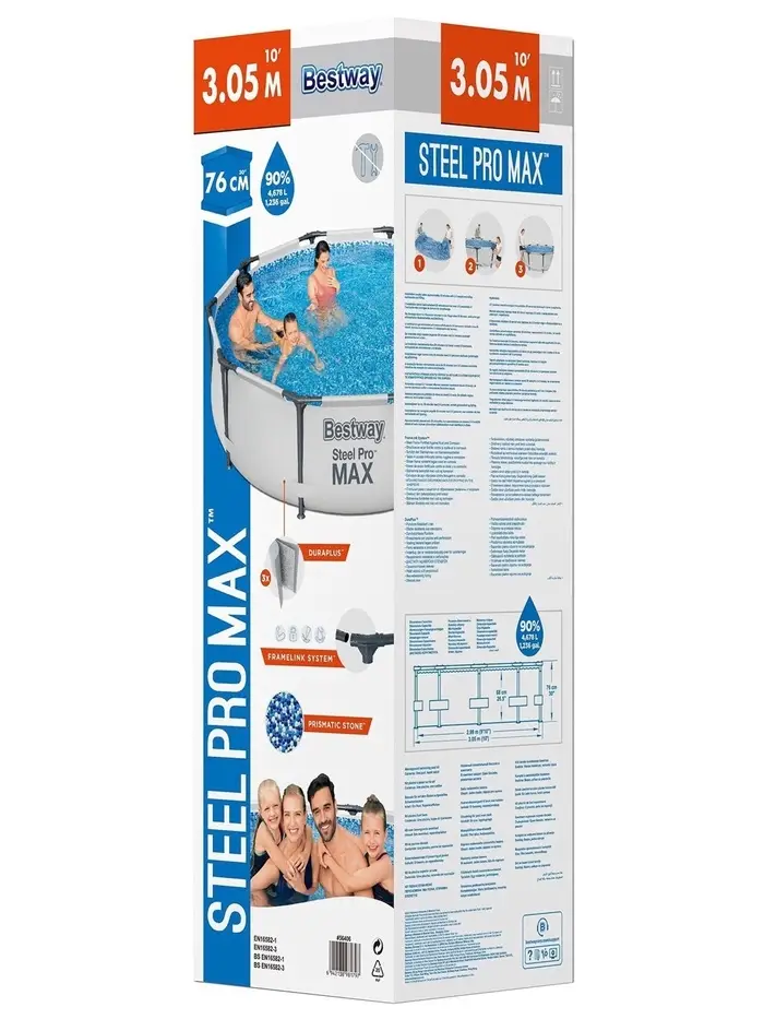 Бассейн каркасный Steel Pro Max, 305&times;76 см, круглый, 56406 Bestway