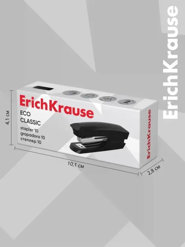 Степлер канцелярский № 10 ErichKrause ECO, до 20 листов, встроенный антистеплер, чёрный