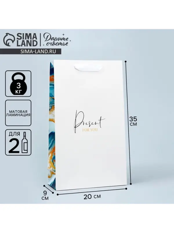 Пакет подарочный под две бутылки, упаковка, &laquo;Present for you&raquo;, 35&times;20&times;9 см