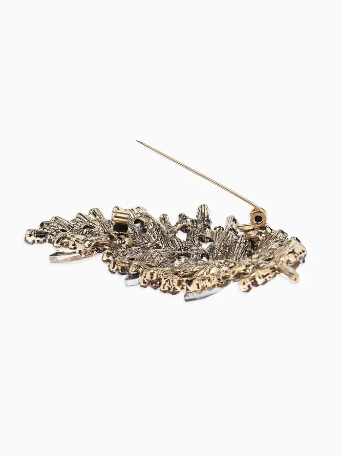 Брошь "Императрица" лист, цвет бордово-коричневый в чернёном золоте