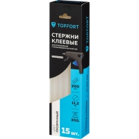 Стержни клеевые прозрачные 11x200, упаковка 15 штук, Topfort