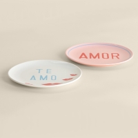Тарелки SL Home «Уроки испанского: Amor - Te amo», d=22 см, набор 2 шт., фарфор, белые, розовые