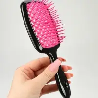 Расчёска массажная, широкая, вентилируемая, 8.5&times;20.5(&plusmn;1) см, чёрная/розовая
