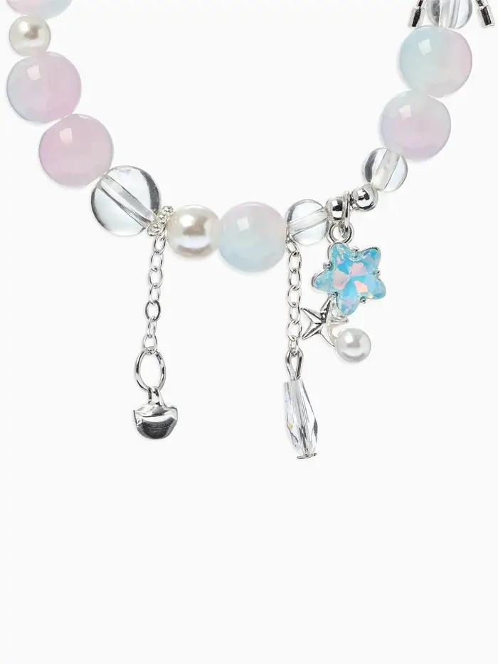 Браслет с подвесками &laquo;Сахарный. Звёздочка&raquo;, d=6 см, шар №10/8, розовый, голубой в серебре