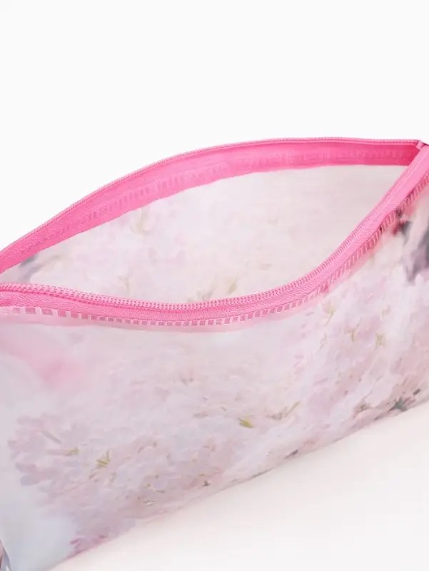 Косметичка-пенал на молнии, с рисунком, розовая
