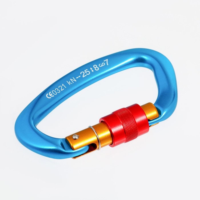 Карабин с муфтой, 10х6 см, 25 KN, голубой Карабин с муфтой, 10х6 см, 25 KN, голубой
