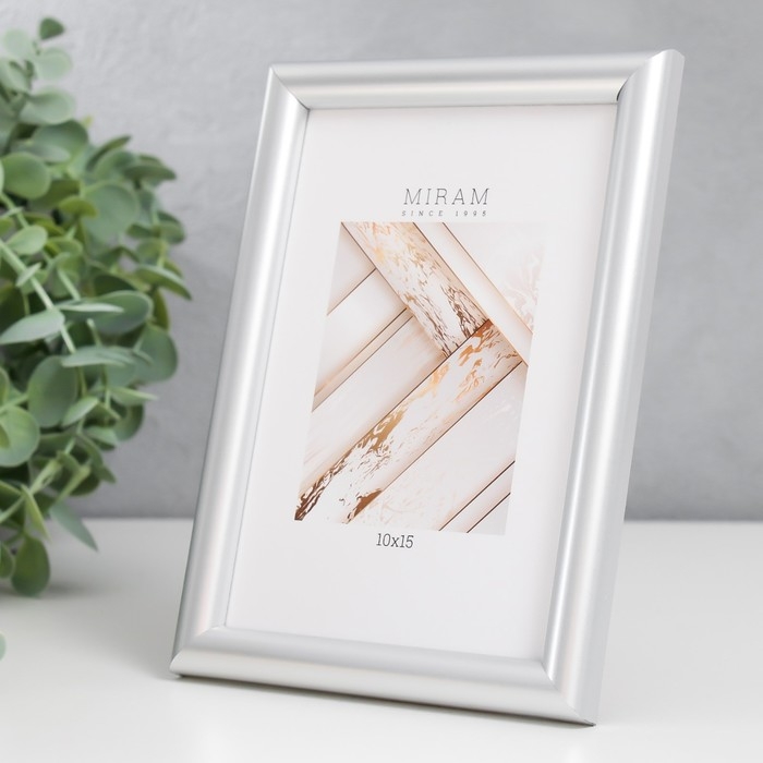 Фоторамка пластик Фоторамка пластик "МИРАМ" 10х15 см, серебро (пластиковый экран)