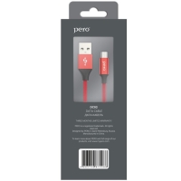 Кабель PERO DC-02, microUSB - USB, 2 А, 1 м, тканевая оплетка, красный