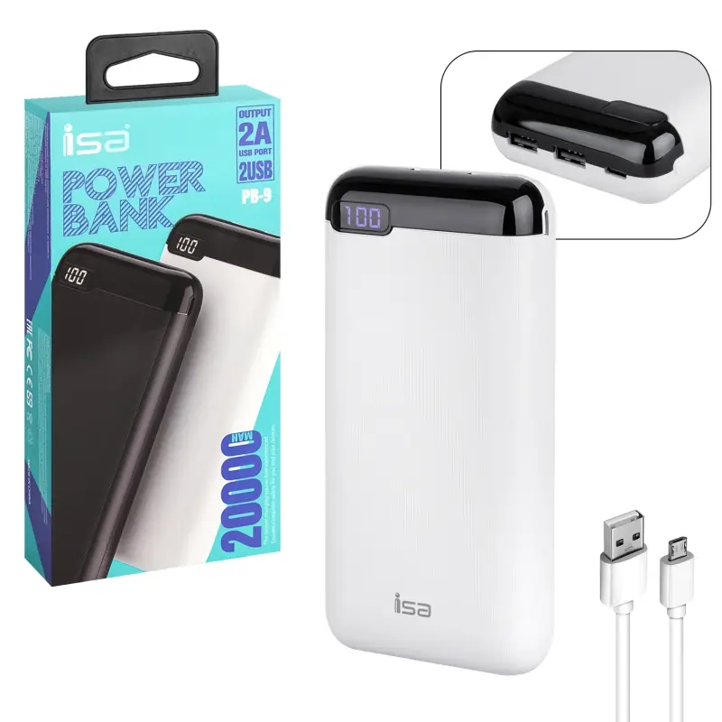 Внешний аккумулятор PB-9 20000mAh белый ISA (50шт/кор) Внешний аккумулятор PB-9 20000mAh белый ISA (50шт/кор)