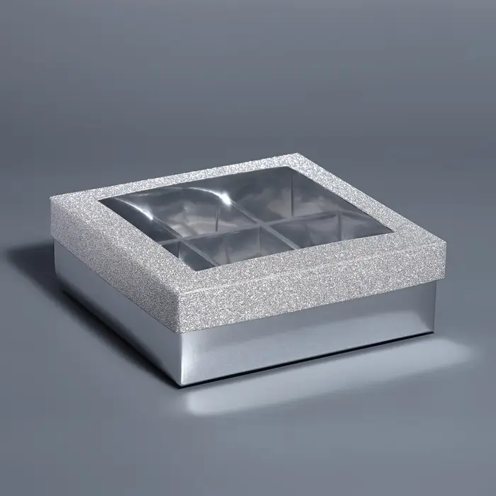 Коробка для 9 конфет серебро глиттер, 12.5&times;12.5&times;4 см Кондитерская упаковка