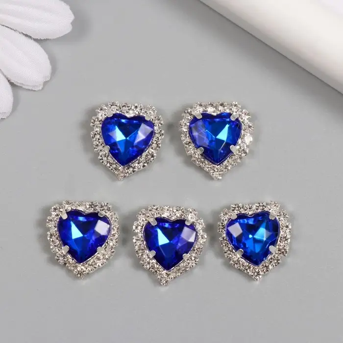 Декор для творчества металл "Медальон сердце в стразах" синий 1,8х1,7 см