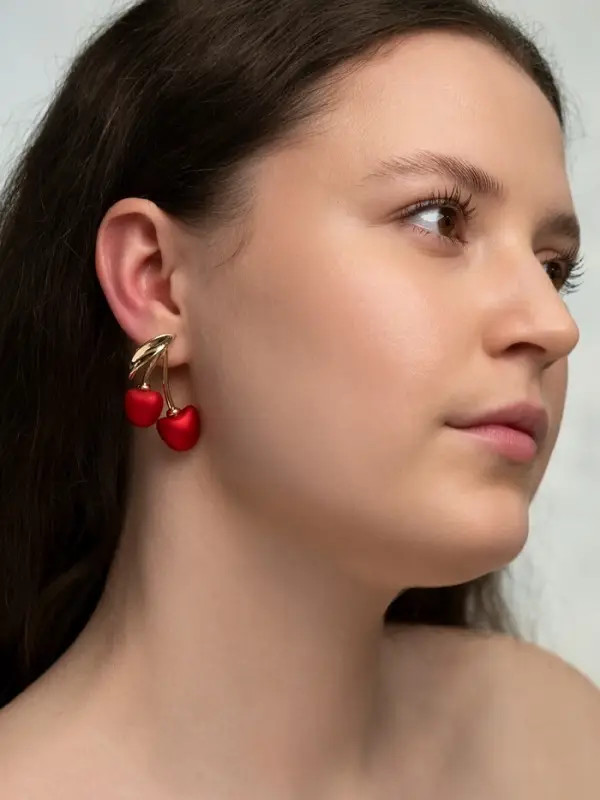 Серьги &laquo;Вишня&raquo;, красные в золоте
