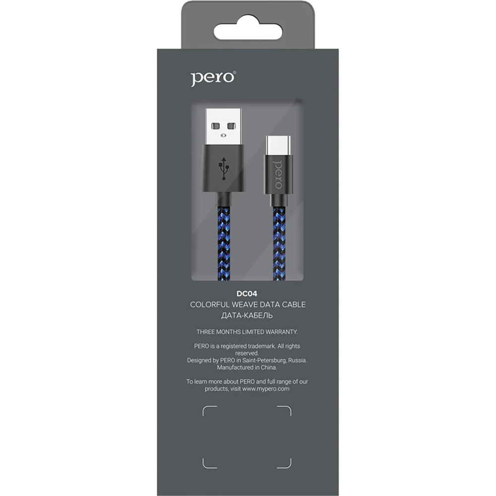 Кабель USB PERO DC-04 Type-C, 3А, 1м, Blue-black (Fast Charge)