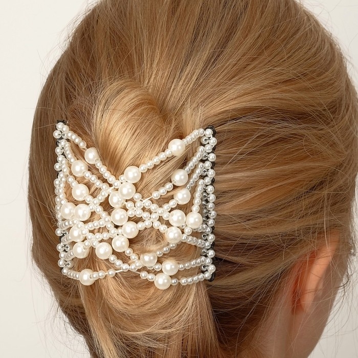 Зажим для волос  Зажим для волос "Жемчужная сетка" крупная бусина, белый