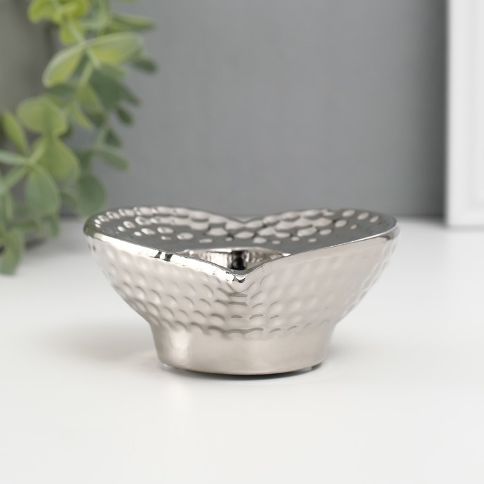 Подсвечник керамика на 1 свечу  Подсвечник керамика на 1 свечу "Сердце" d=4 см серебро 10,2х10,2х4,3 см