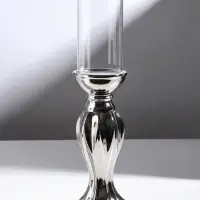 Подсвечник на 1 свечу &laquo;Версаль&raquo;, керамика, стекло, d=7.5 см, серебро, 9.5&times;9.5&times;38.5 см