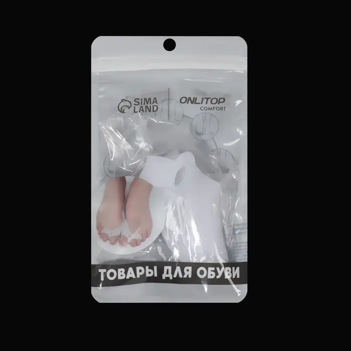 Корректоры - разделители для пальцев ног, с накладкой на косточку большого пальца, 1 разделитель, силиконовые, 7&times;4 см, пара, белые
