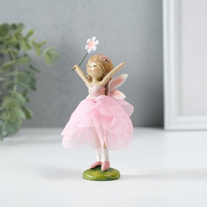 Сувенир полистоун  Сувенир полистоун "Девочка фея в цветочном розовом платье" 7х6х12 см