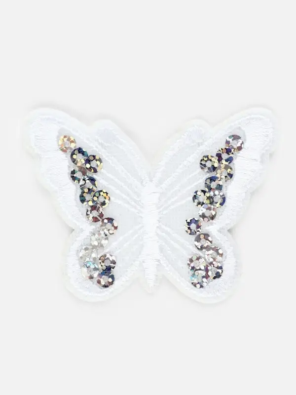 Термоаппликация «Бабочка», с пайетками, 5×6.5 см, фасовка 10 шт., белая Термоаппликация «Бабочка», с пайетками, 5×6.5 см, фасовка 10 шт., белая