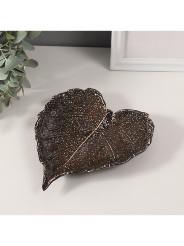 Сувенир керамика подставка Сувенир керамика подставка "Лист с прожилками" коричневый глянец 16х19,5х2,5 см