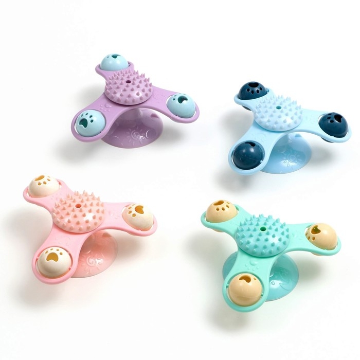 Игрушка-вертушка на присоске для кошек, 3 отсека с бубенчиками, микс цветов Игрушка-вертушка на присоске для кошек, 3 отсека с бубенчиками, микс цветов