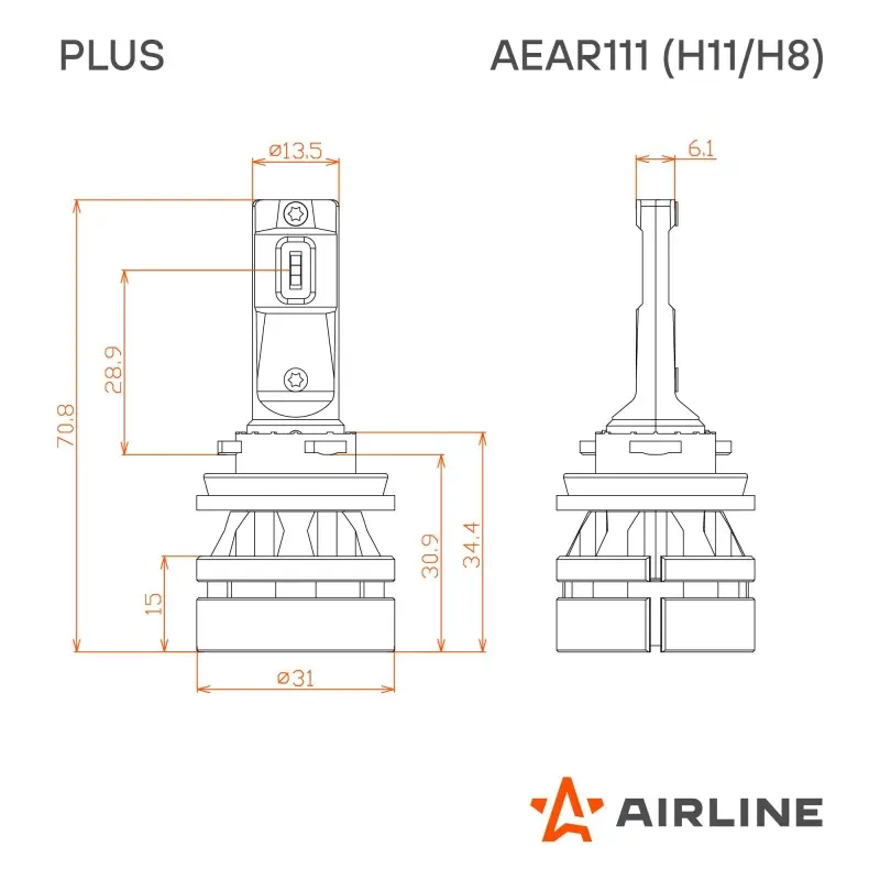 Лампа светодиод. H11/H8 PLUS, 28Вт, 5000Лм (2500Лм x 2), 6000К, 12/24В, кмпл. 2 шт.