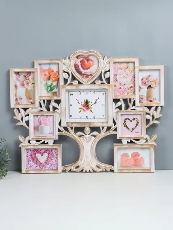 Фоторамка - коллаж на 9 фото с часами настенными &laquo;Семейное дерево&raquo;, бесшумные, 51.5&times;65 см