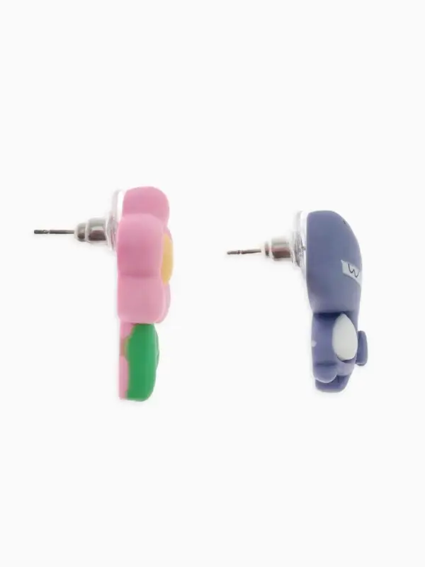 Серьги пластик &laquo;Вкусности&raquo;, динозаврик и цветочек, сине-розовые