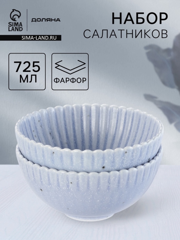 Салатники Доляна &laquo;Коралл&raquo;, d=16.1 см, набор 2 шт., керамика, голубые