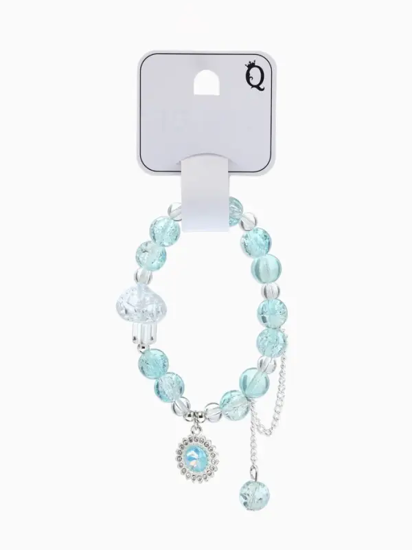 Браслет с подвесками "Сахарный" диск, сердечко, шар №10, цвет бело-голубой в серебре