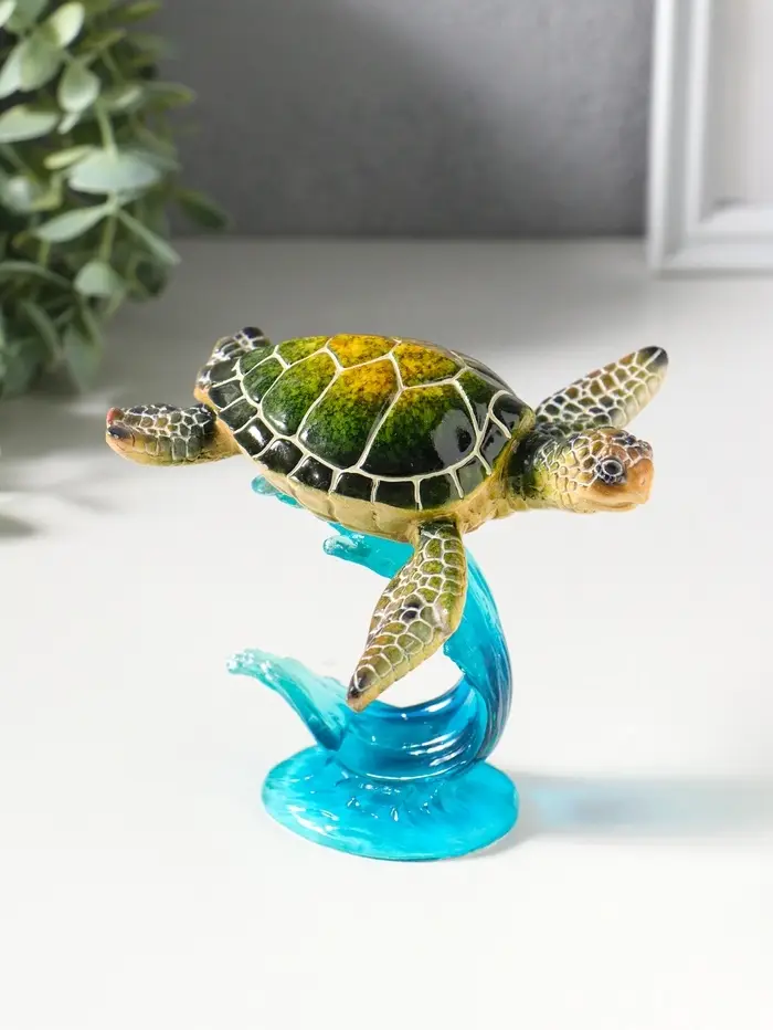 Сувенир полистоун лак "Черепаха на волне" зелёный 13,3х12,3х11,6 см