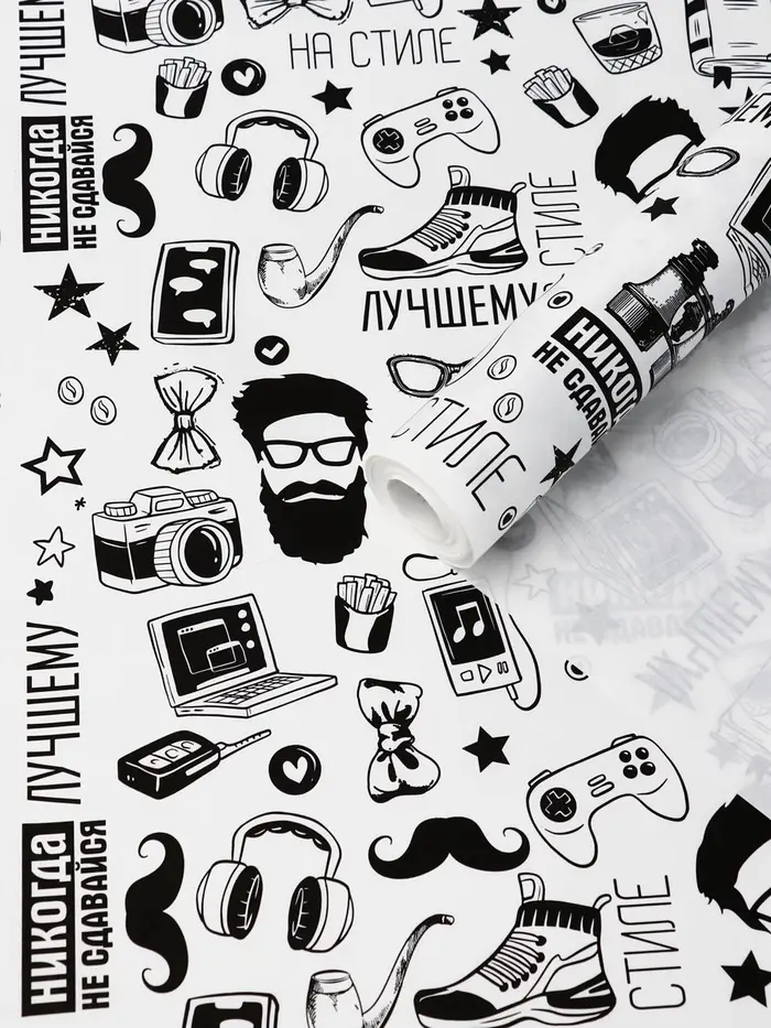 Крафт бумага "На стиле" черный цв. на белом фоне 0,72 х 10 &plusmn;5% м, 60 гр