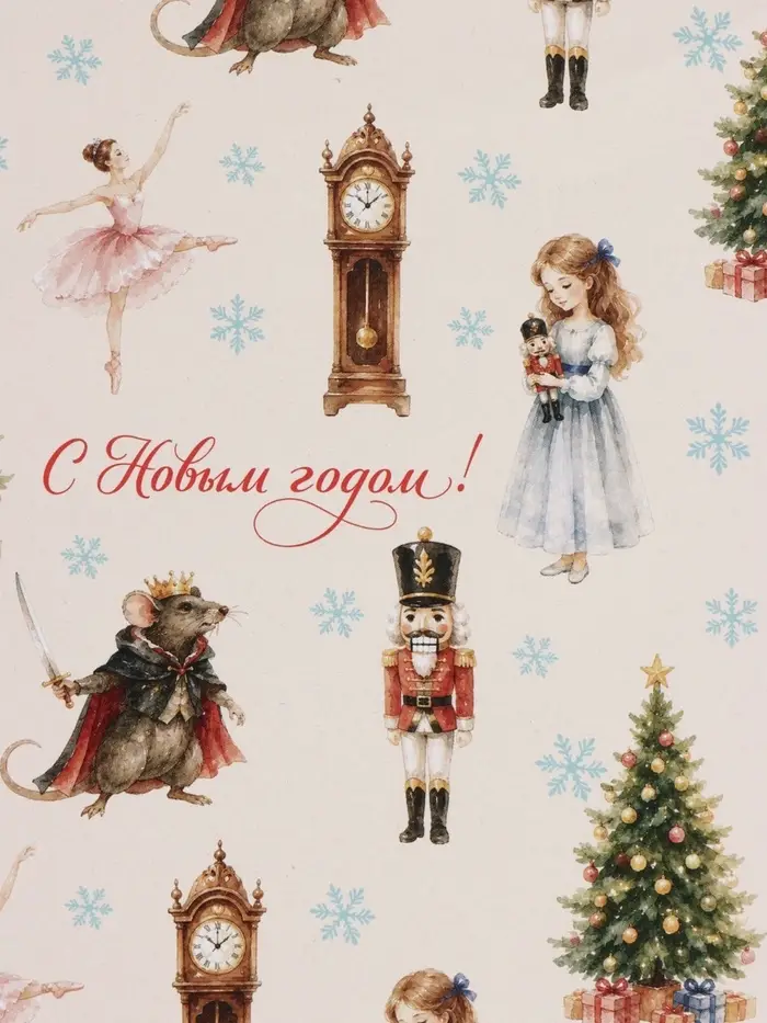 Упаковочная бумага &laquo;Щелкунчик&raquo;, глянец, набор 3 листа, 70&times;100 см