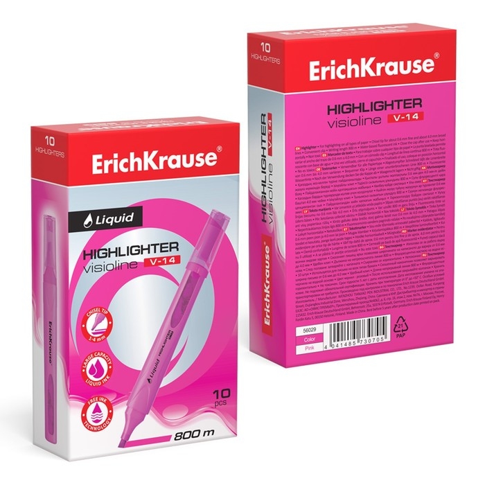 Маркер текстовыделитель ErichKrause Liquid Visioline V-14 Neon, 0.6-4.0 мм, жидкие чернила на водной основе, розовый Маркер текстовыделитель ErichKrause Liquid Visioline V-14 Neon, 0.6-4.0 мм, жидкие чернила на водной основе, розовый