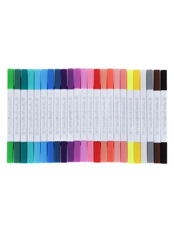 Набор маркеров профессиональных двусторонних 24 цветов, в пенале, c ручкой, микс