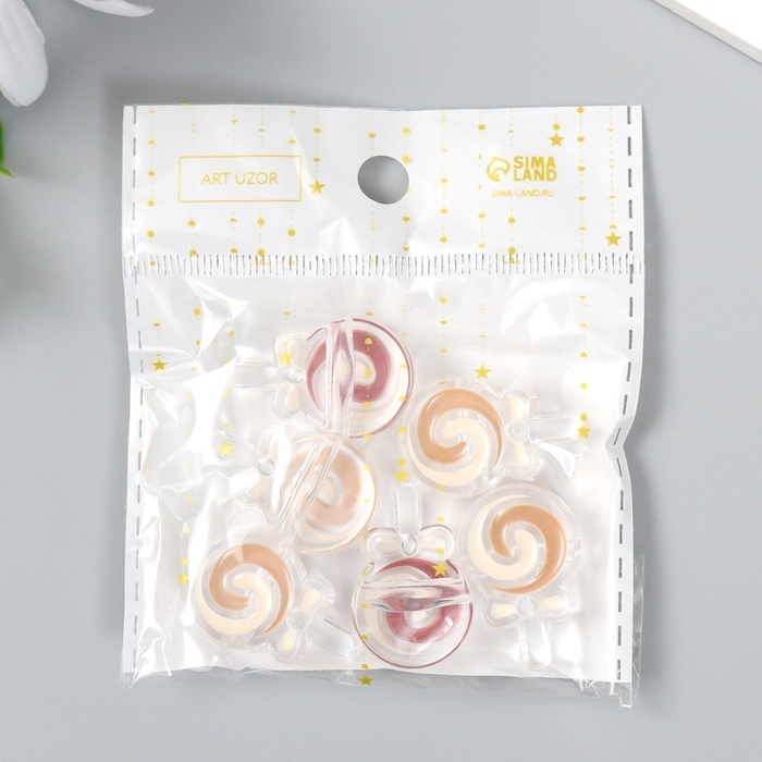 Набор бусин пластик "Кофейный аромат, Леденец на палочке" глянец набор 6 шт 1,8х2,8х0,9 см Набор бусин пластик "Кофейный аромат, Леденец на палочке" глянец набор 6 шт 1,8х2,8х0,9 см